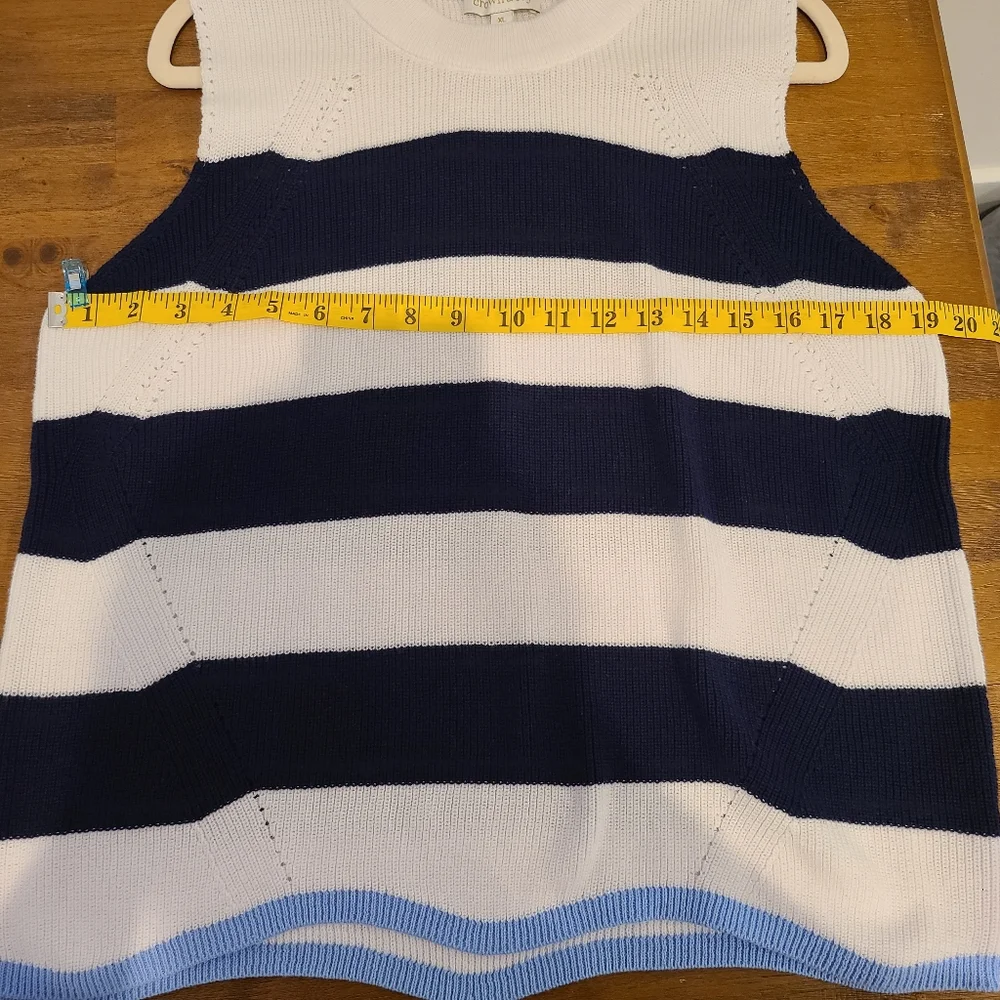 Crown & Ivy White And Navy Striped  Cotton Knit Sweater Tank Top - Picture 6 of 8